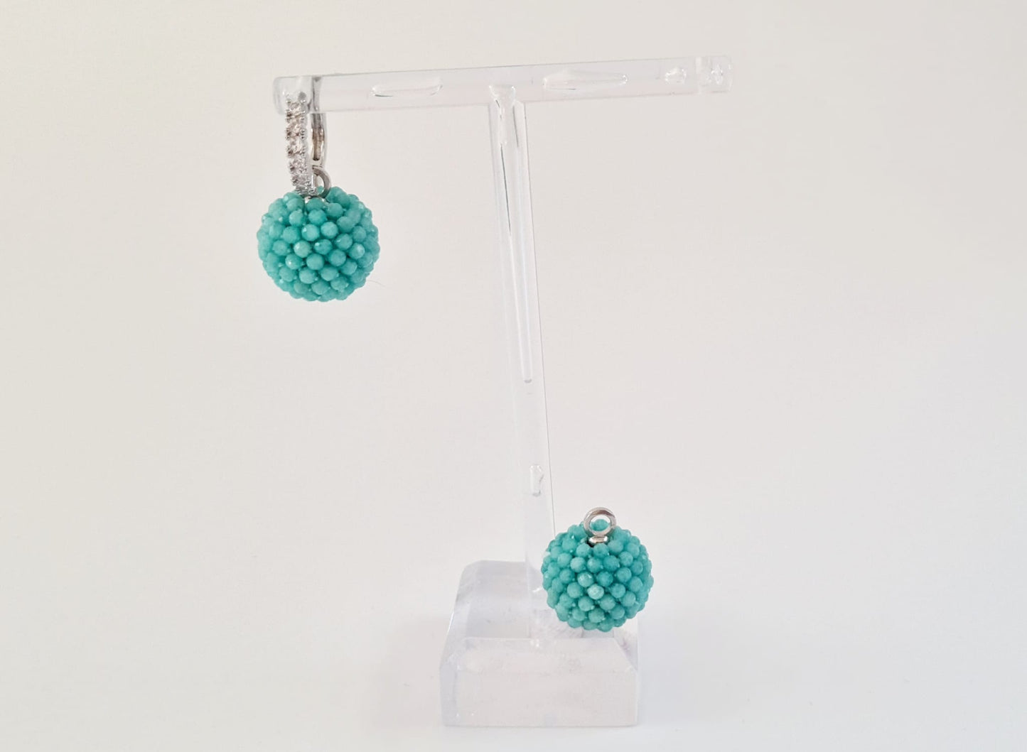 Amazonite Crochet Beaded Balls Earrings with Silver Plated Creoles