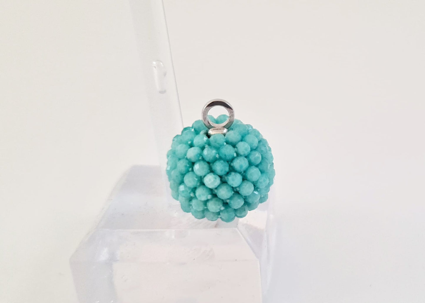 Amazonite Crochet Beaded Balls Earrings with Silver Plated Creoles