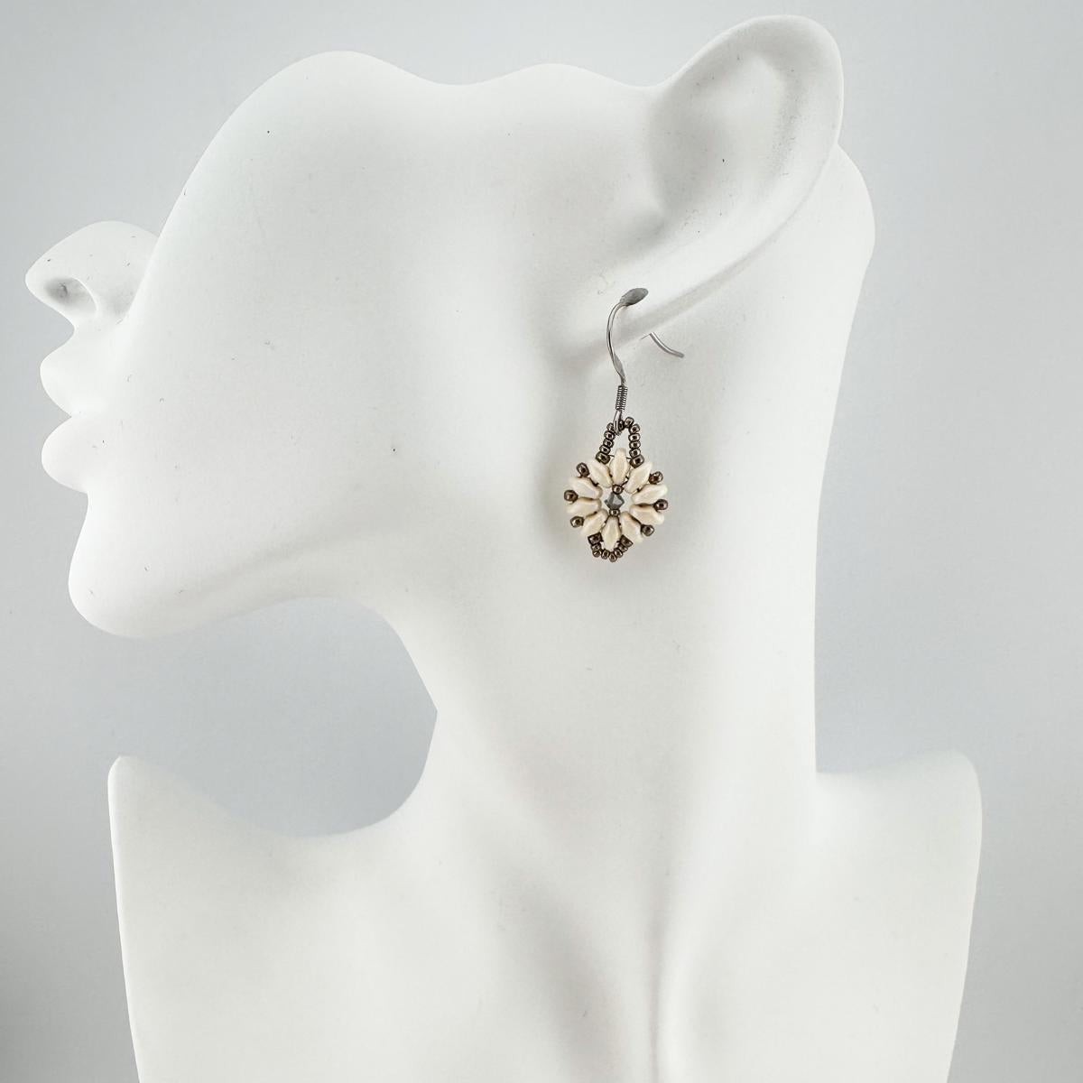 White-Pearl Beaded Hoop Earrings