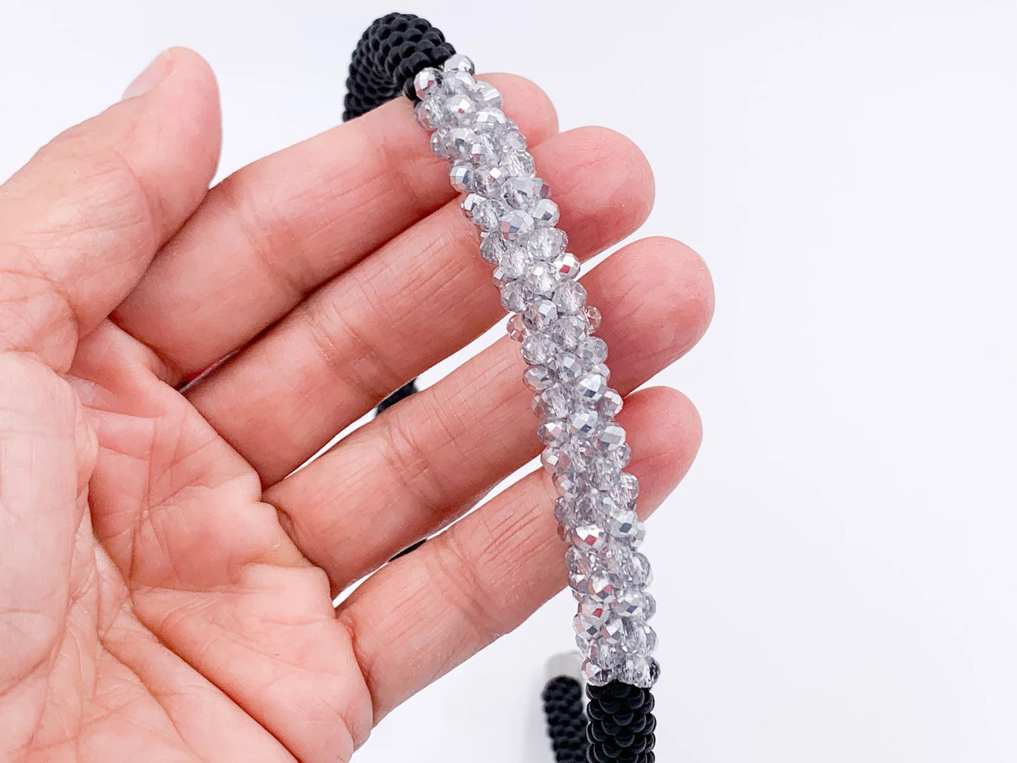 Black matt/ silver Beaded crochet Necklace- Handmade Boho Jewelry gift for her
