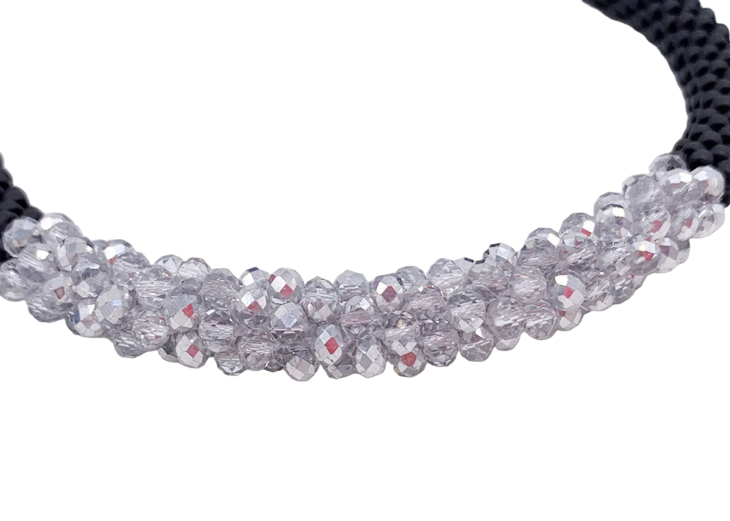Black matt/ silver Beaded crochet Necklace- Handmade Boho Jewelry gift for her