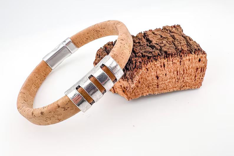 Vegan Cork Bracelet - Natural , Sustainable, handmade Unisex jewelry