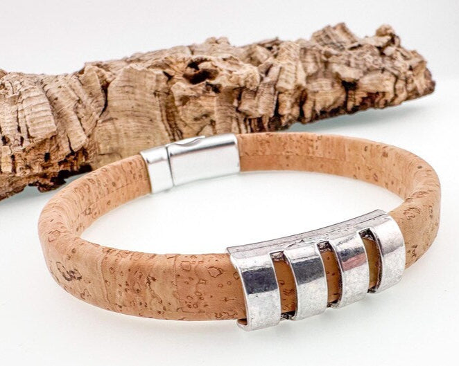 Vegan Cork Bracelet - Natural , Sustainable, handmade Unisex jewelry