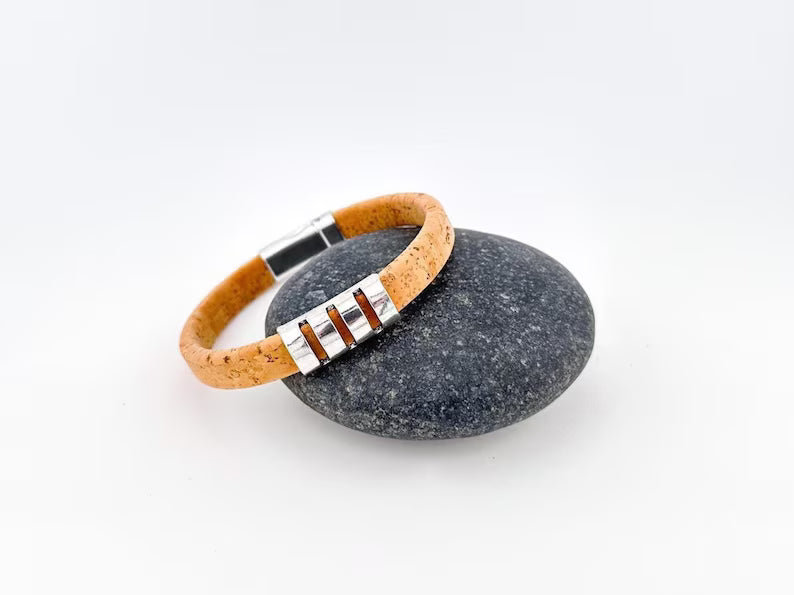 Vegan Cork Bracelet - Natural , Sustainable, handmade Unisex jewelry