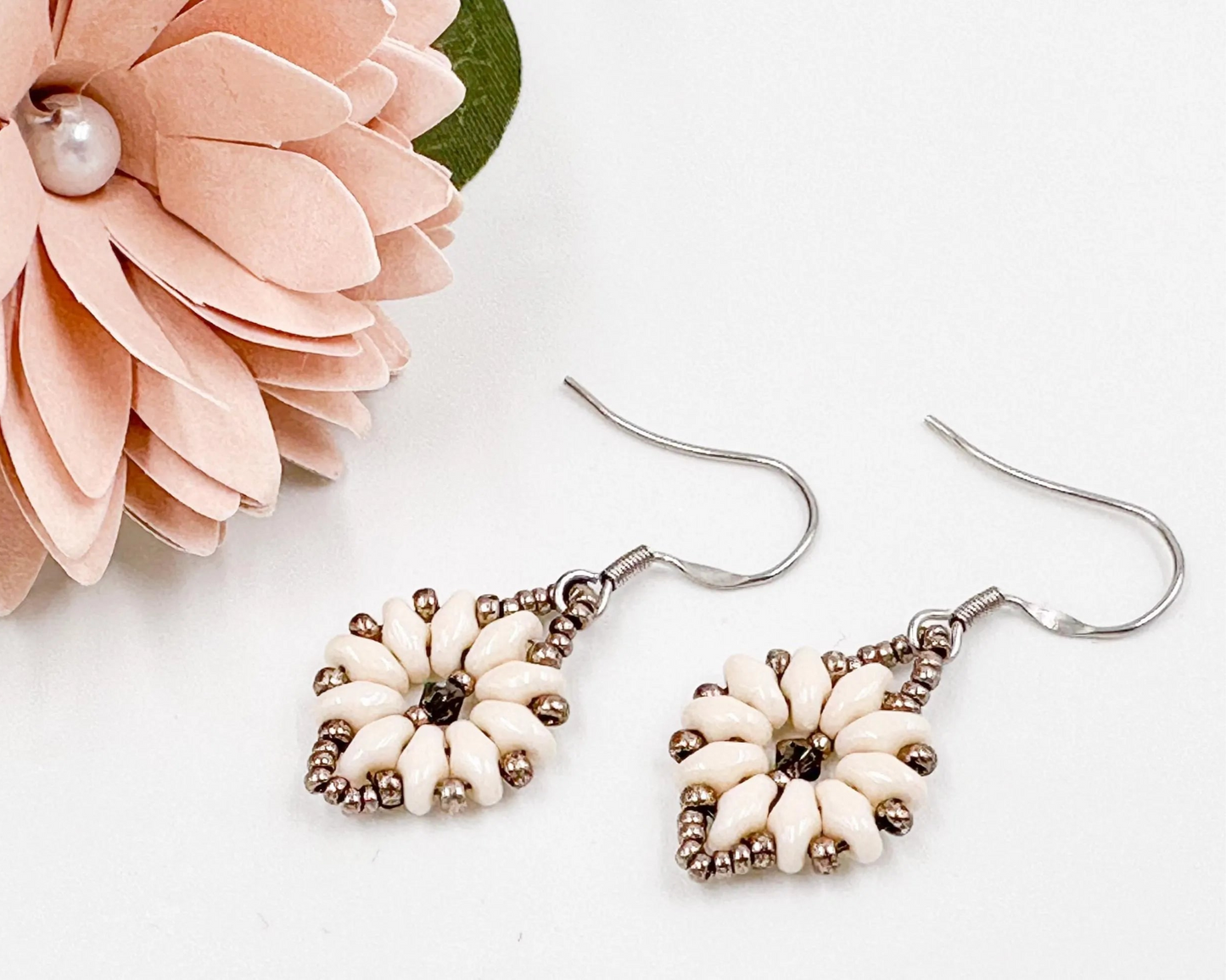 White-Pearl Beaded Hoop Earrings