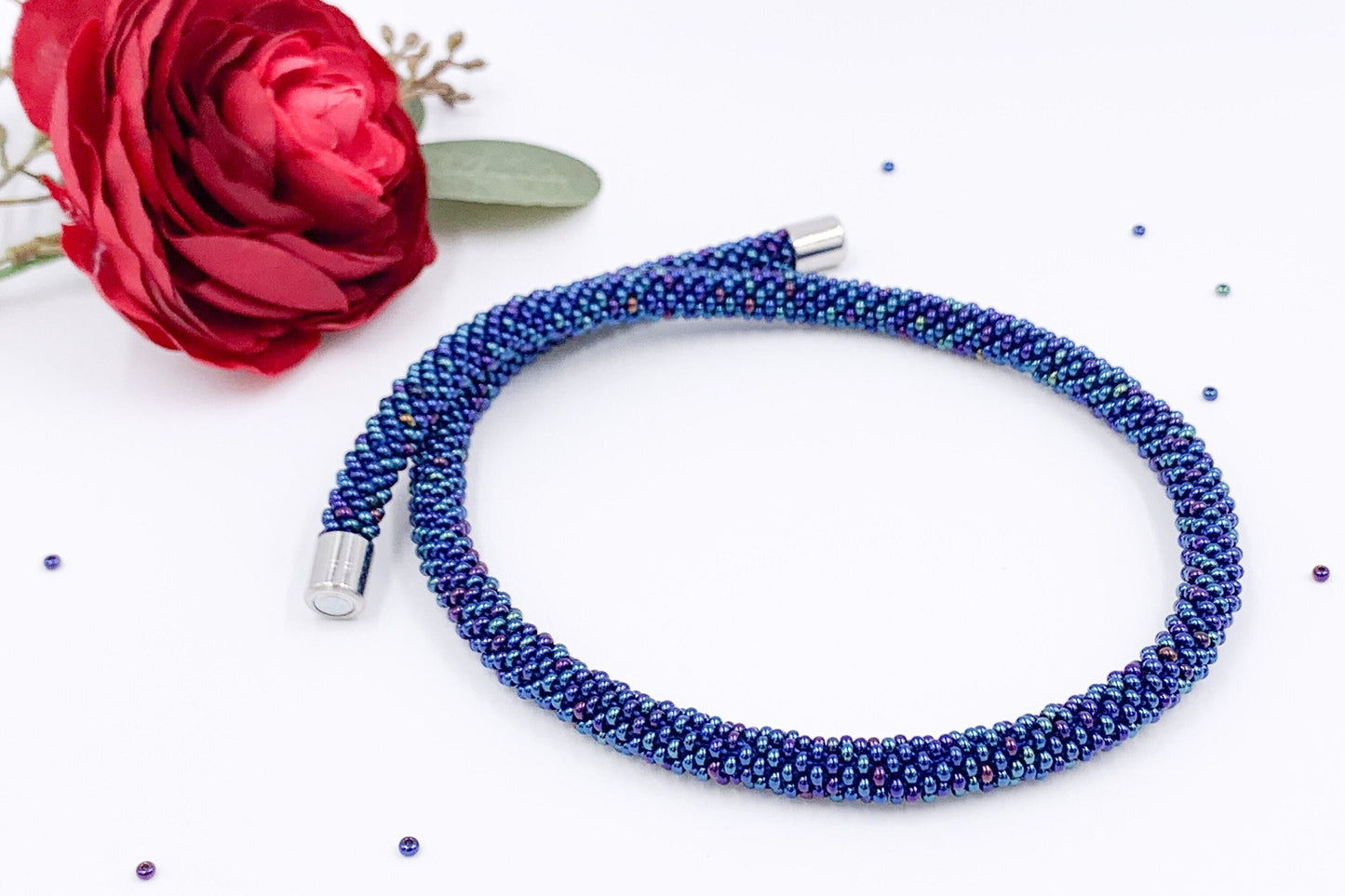 Blue Beaded crochet Bracelet - Handmade Boho Jewelry gift for her
