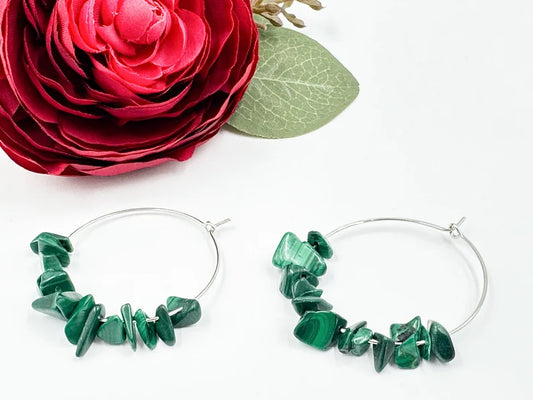 Malachite Gemstone creole hoop Earrings