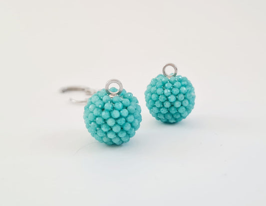 Amazonite Crochet Beaded Balls Earrings with Silver Plated Creoles