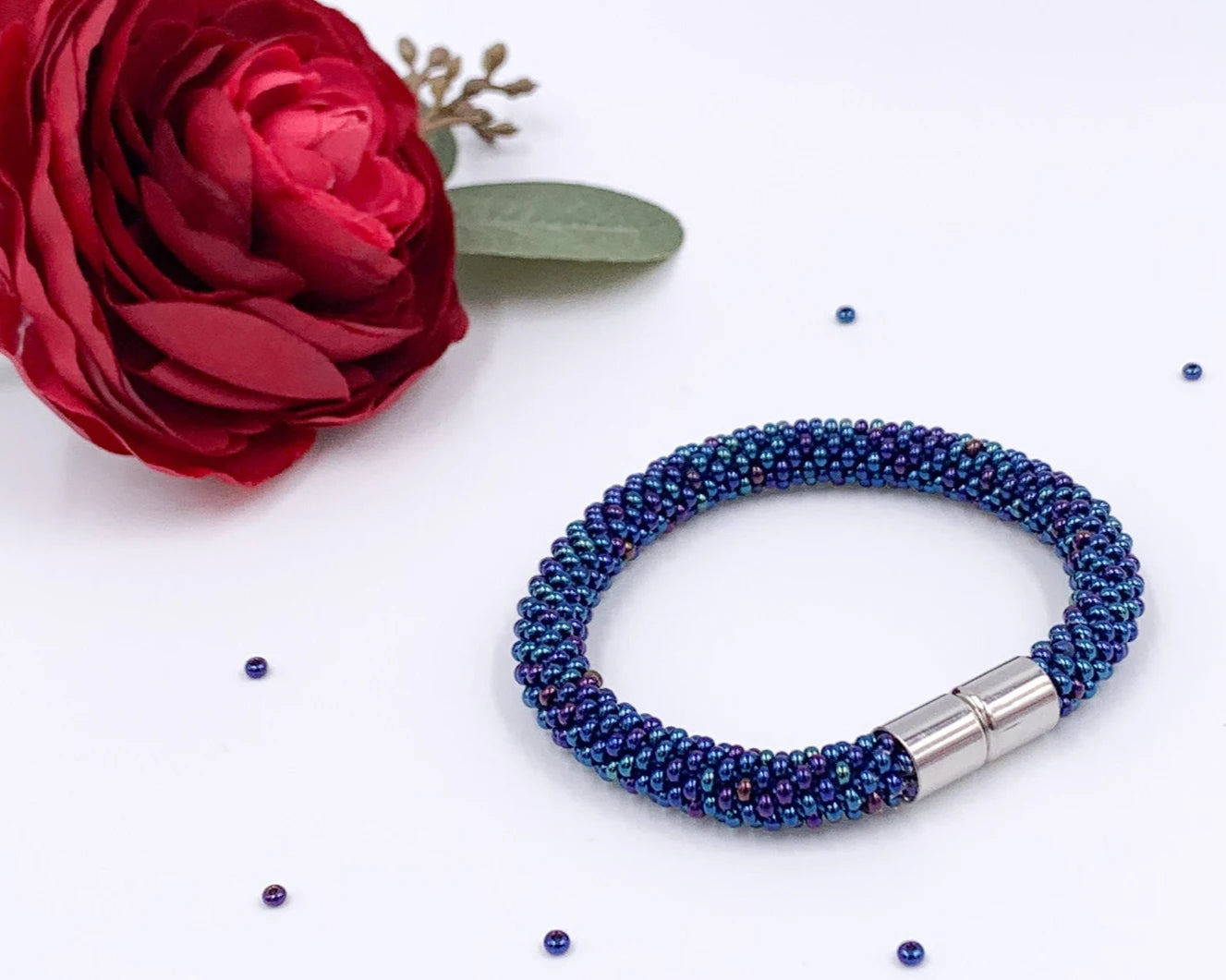 Blue Beaded crochet Bracelet - Handmade Boho Jewelry gift