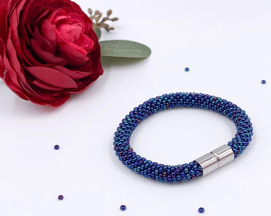 Blue Beaded crochet Bracelet - Handmade Boho Jewelry gift