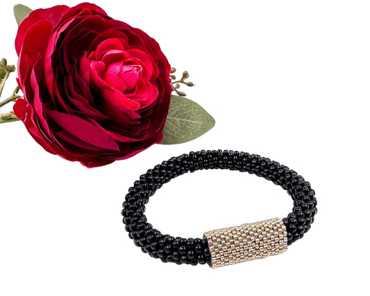 Black Bracelet with matte Peyote - Handmade Boho Jewelry gift for her