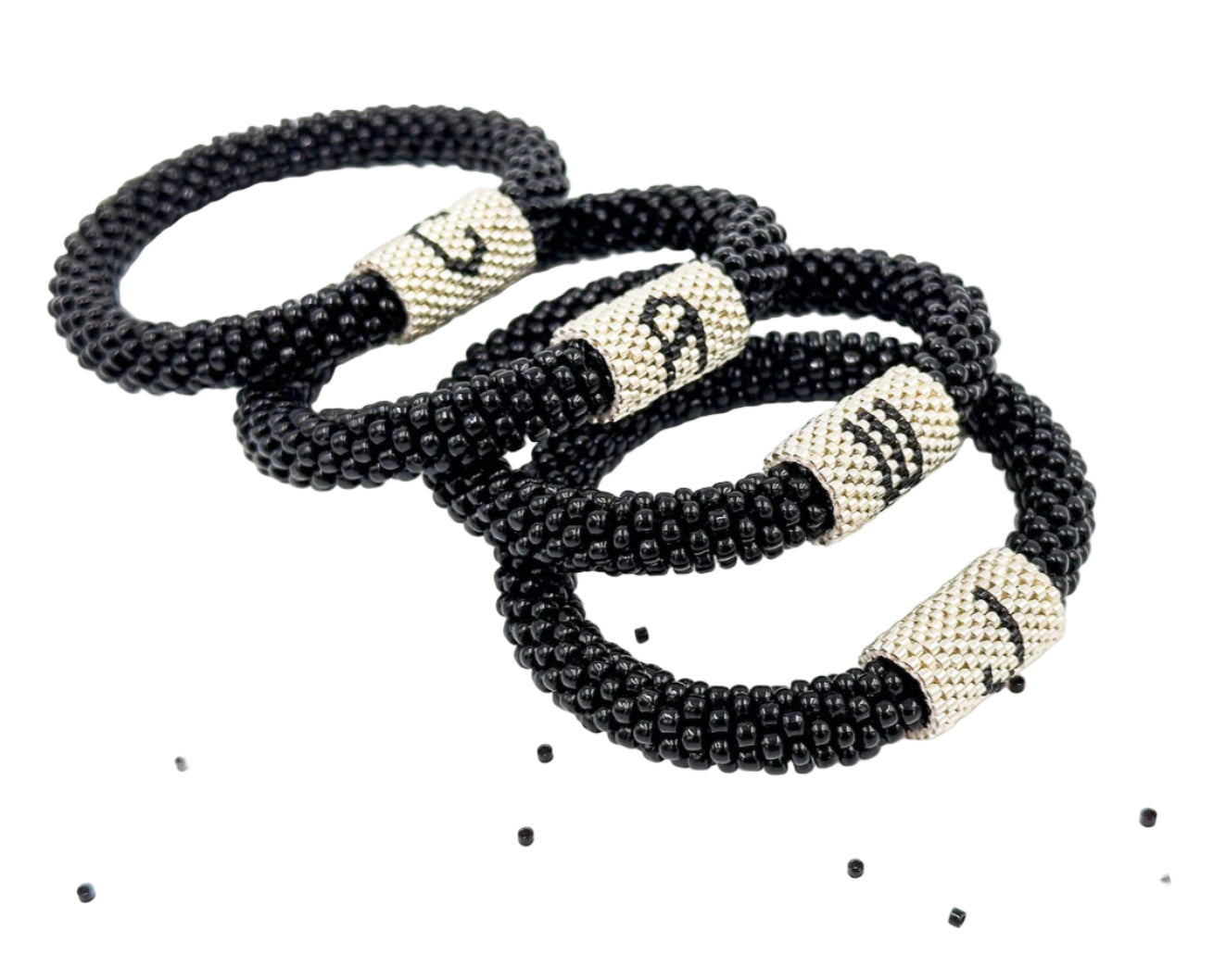 Black Bracelet with personalized Letter Peyote - Handmade Boho Jewelry unisex gift