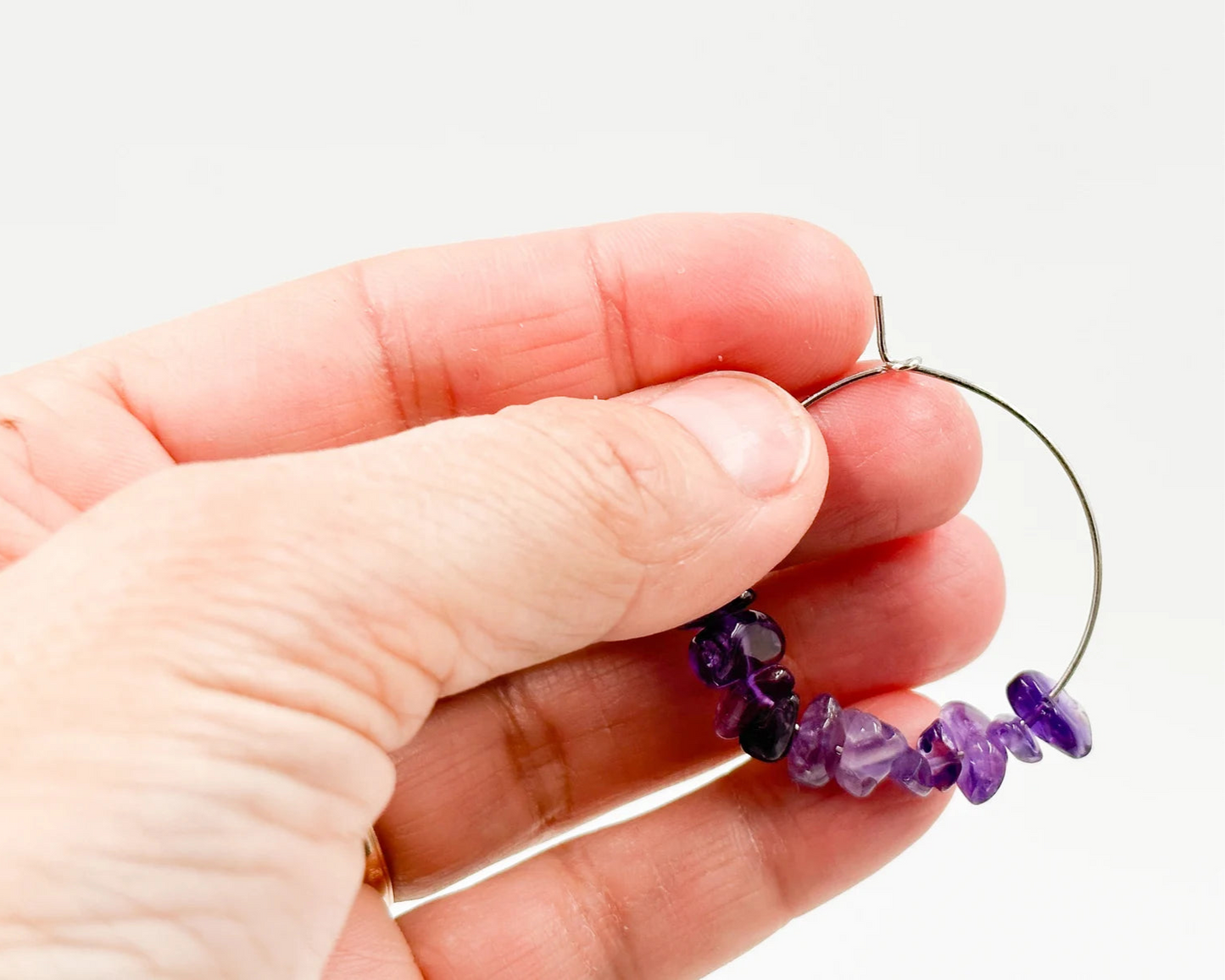 Amethyst Gemstone creole hoop Earrings for Women, Boho Hoop Earrings