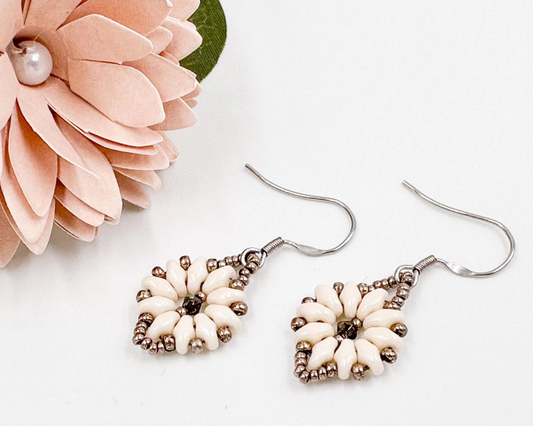 White-Pearl Beaded Hoop Earrings