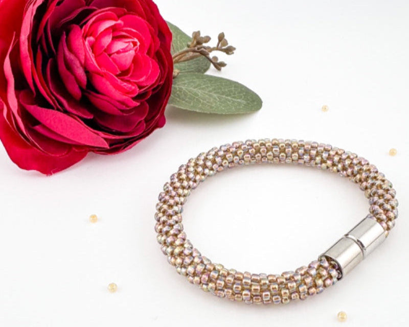 Light Brown Beaded crochet Bracelet - Handmade Boho Jewelry gift for her