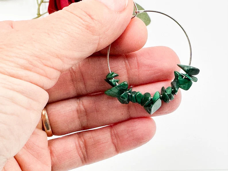 Malachite Gemstone creole hoop Earrings