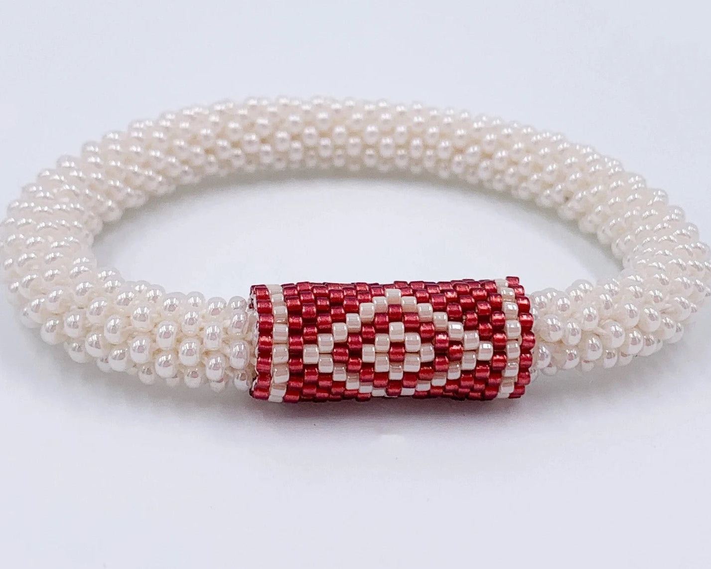 White Bracelet with Peyote - Handmade Boho Jewelry unisex gift