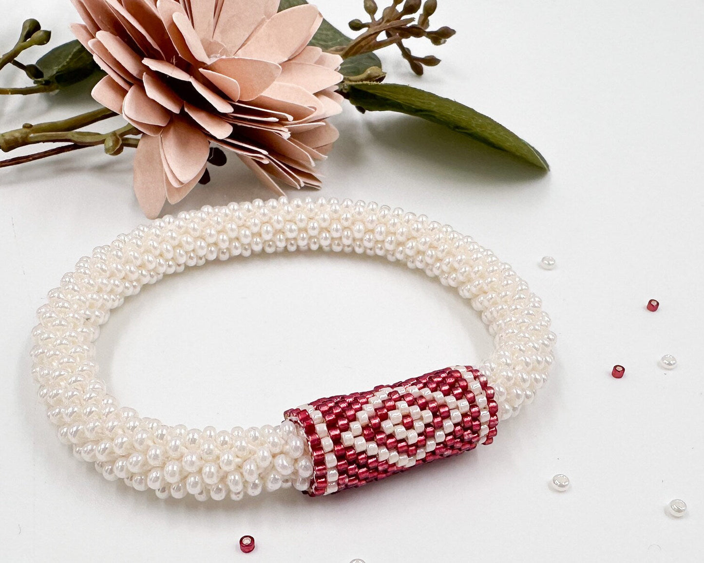 White Bracelet with Peyote - Handmade Boho Jewelry unisex gift