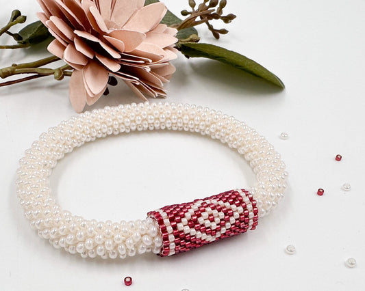 White Bracelet with Peyote - Handmade Boho Jewelry unisex gift