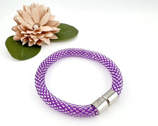 Purple Beaded crochet Bracelet - Handmade Boho Jewelry gift for her