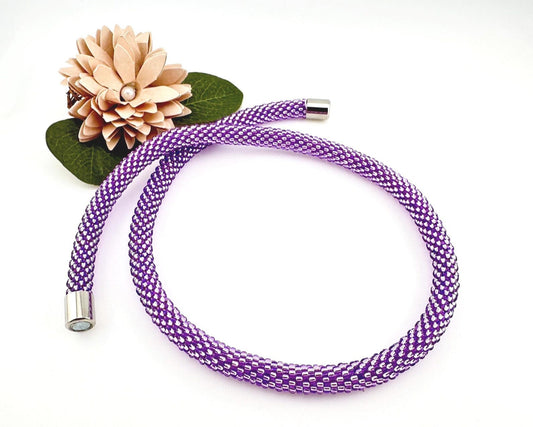 Purple Beaded crochet Necklace - Handmade Boho Jewelry gift for women