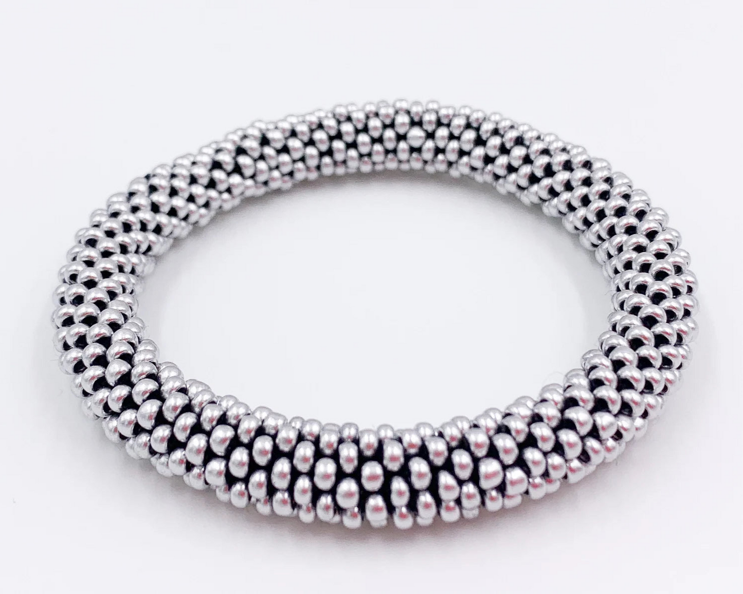 Silver Beaded crochet Bracelet - Handmade Boho Jewelry gift for her