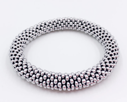 Silver Beaded crochet Bracelet - Handmade Boho Jewelry gift for her