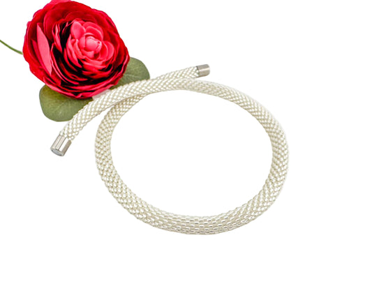 White Beaded crochet Necklace - Handmade Boho Jewelry gift for her